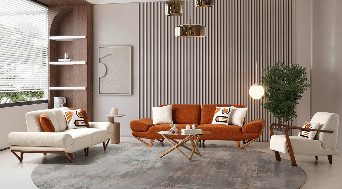 Kubeys Ahşap Ayaklı Bohem Koltuk Takımı